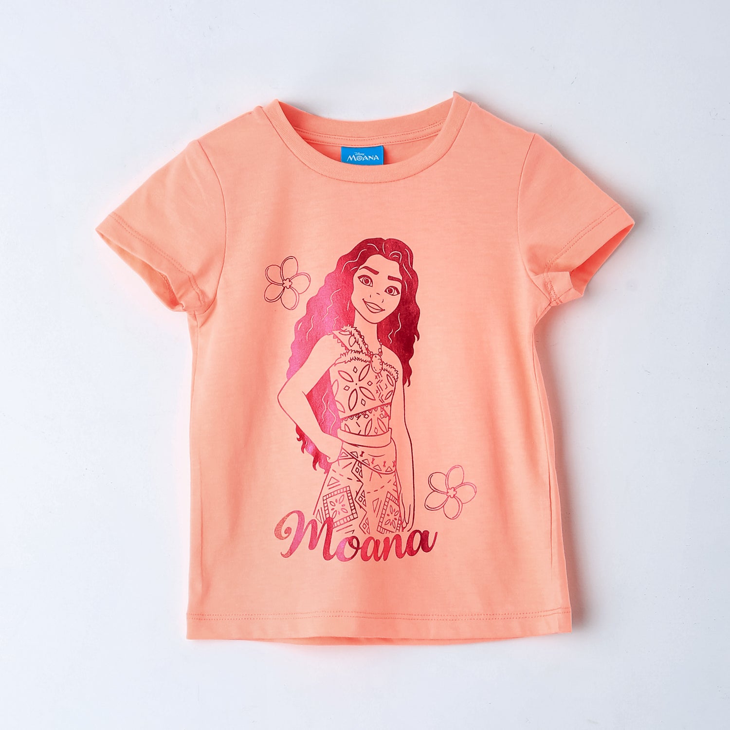 Polera Manga Corta Niña Moana Foil Naranjo Disney