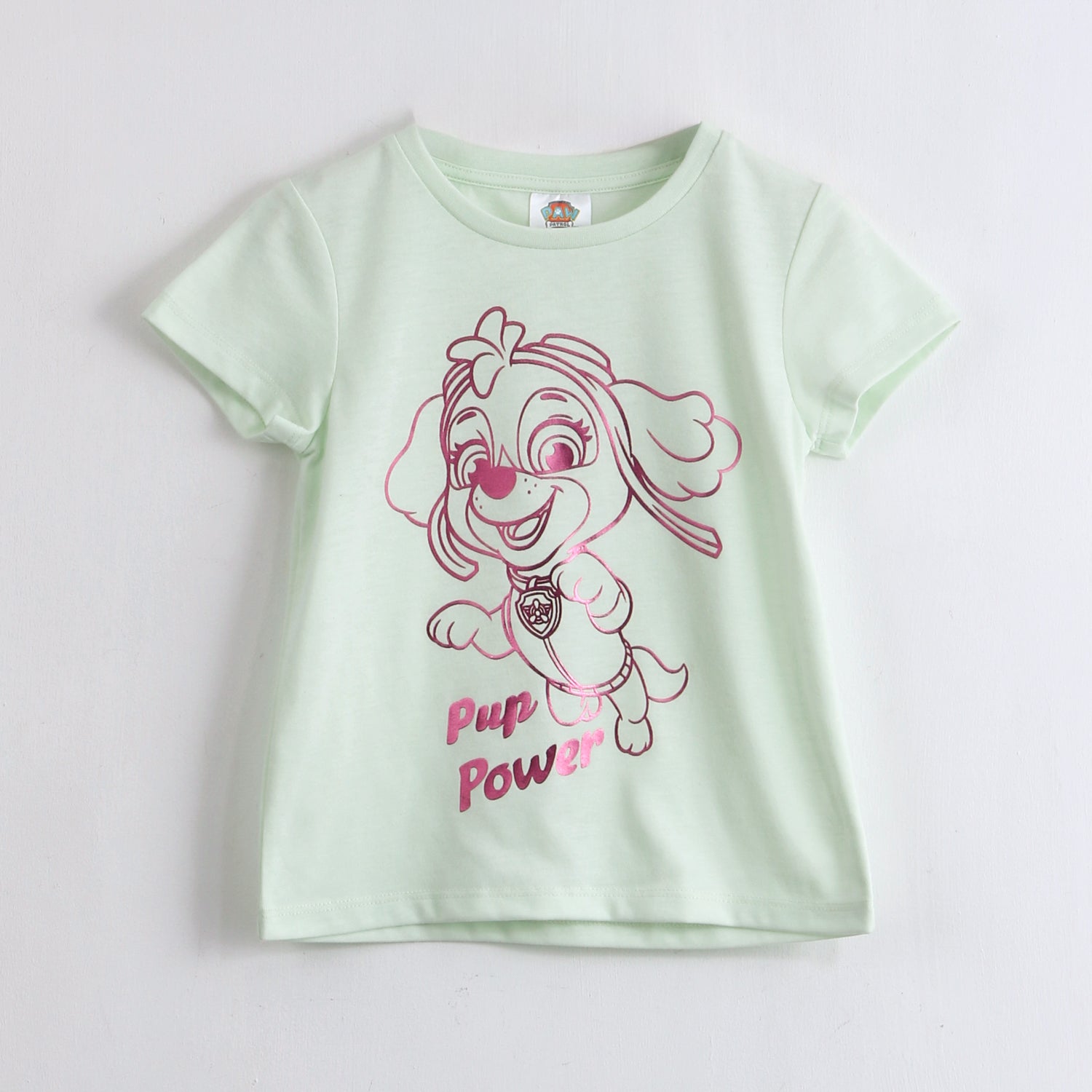 Polera Manga Corta Niña Skye Foil Verde Paw Patrol