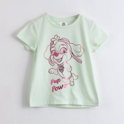 Polera Manga Corta Niña Paw Patrol Skye Foil Verde