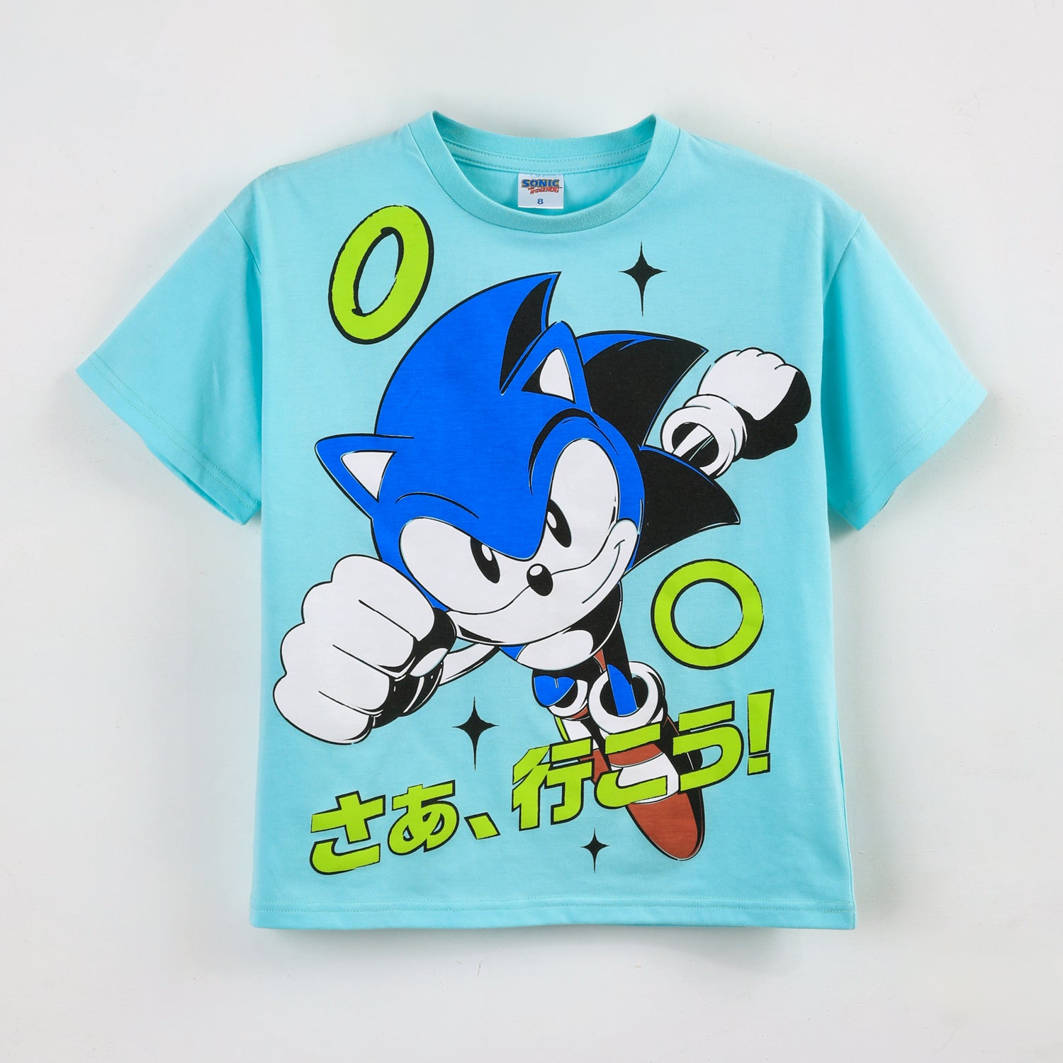 Polera Manga Corta Niño Sonic Anillos Celeste