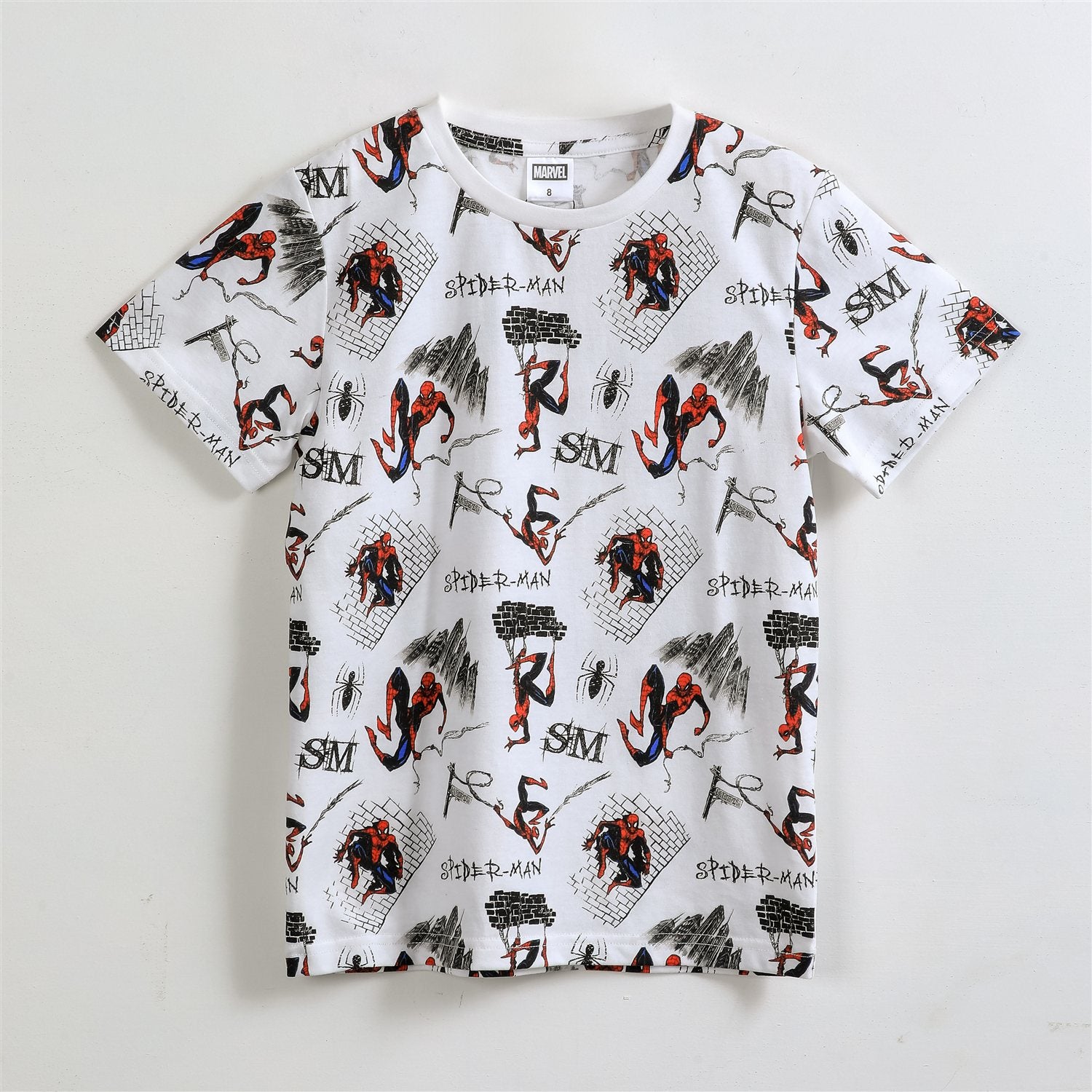 Polera Manga Corta Niño Spiderman Marvel Full Print Blanco