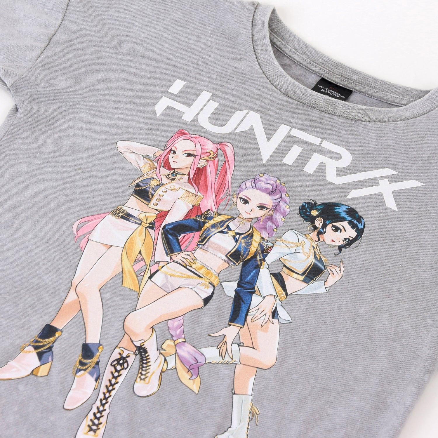Polera Manga Corta Niña Kpop Demon Hunters Lavado Gris