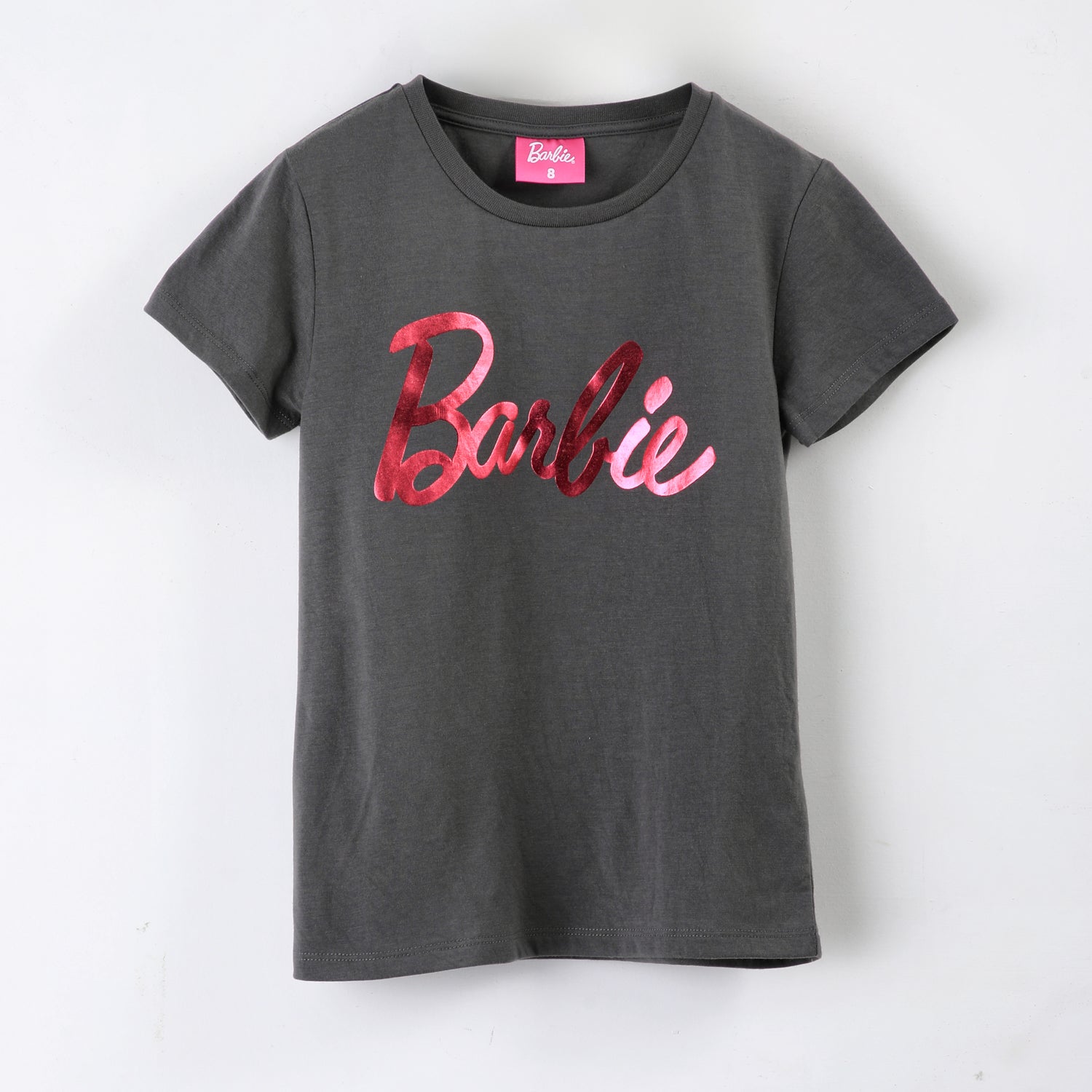 Polera Manga Corta Niña Logo Foil Gris Barbie