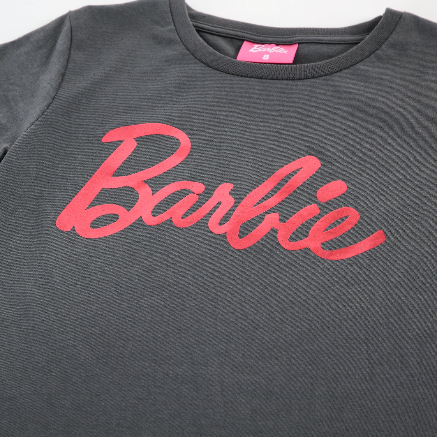 Polera Manga Corta Niña Logo Foil Gris Barbie