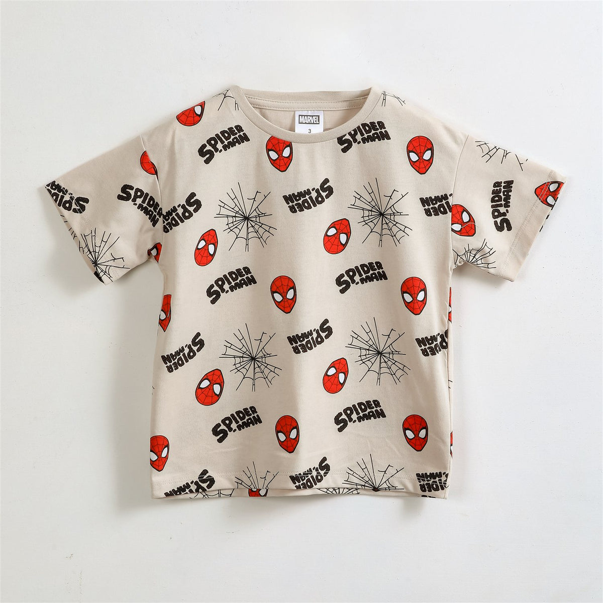 Polera Manga Corta Niño Spiderman Marvel Full Print Beige