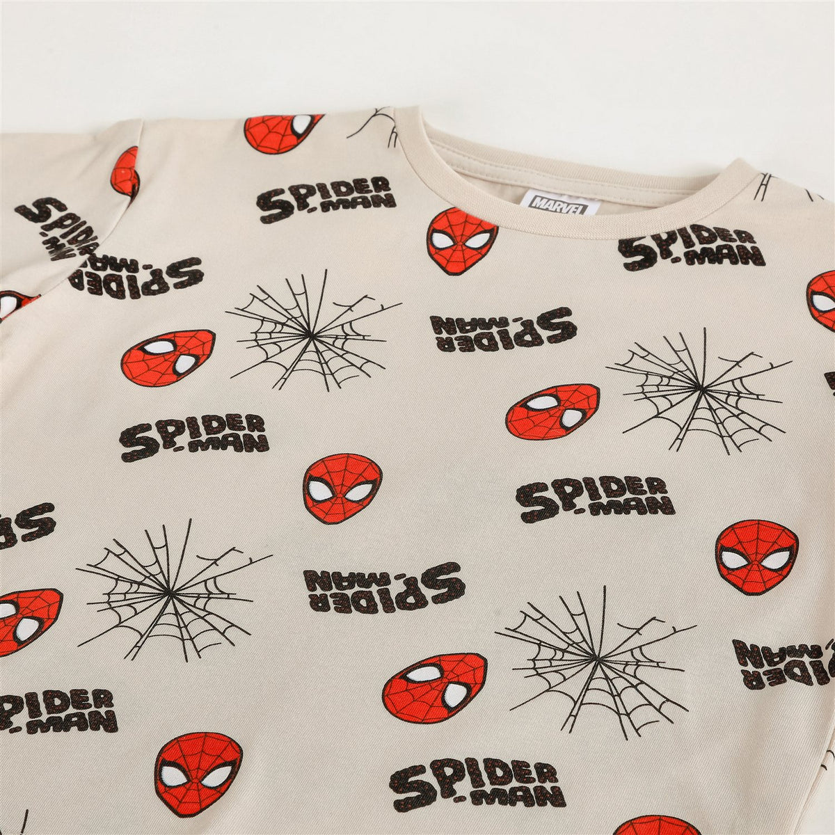 Polera Manga Corta Niño Spiderman Marvel Full Print Beige