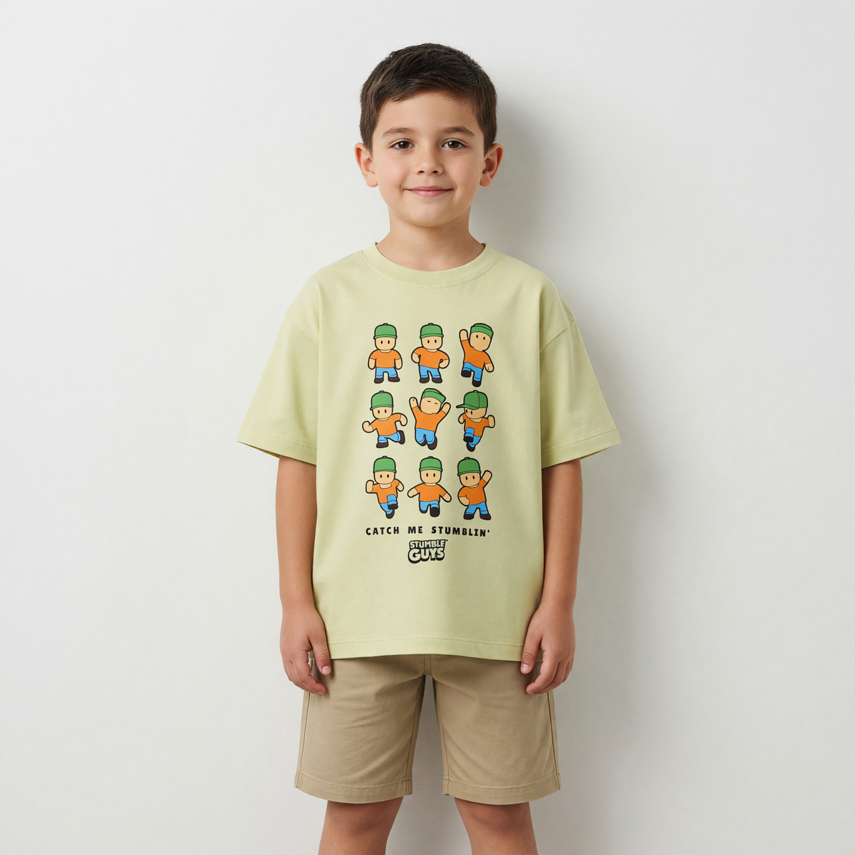 Polera Manga Corta Niño Stumble Guys Estampado Verde