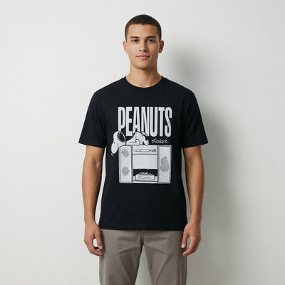 Polera Manga Corta Hombre Snoopy Music Negro