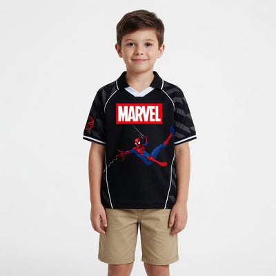 Polera Manga Corta Niño Spiderman Marvel Futbol Negro