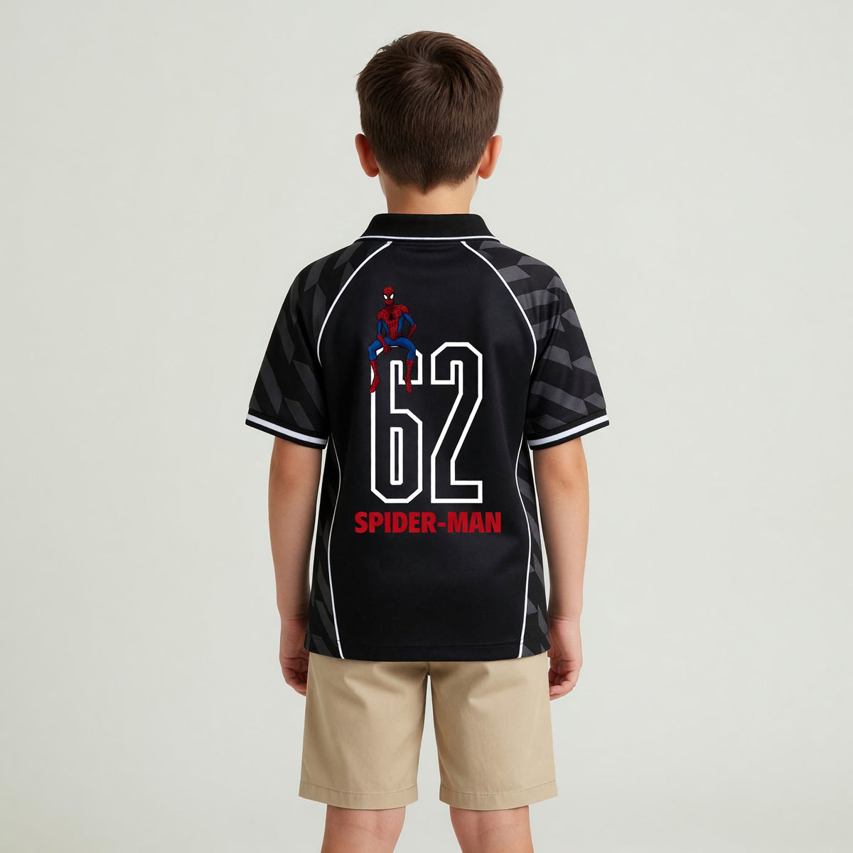 Polera Manga Corta Niño Spiderman Marvel Futbol Negro