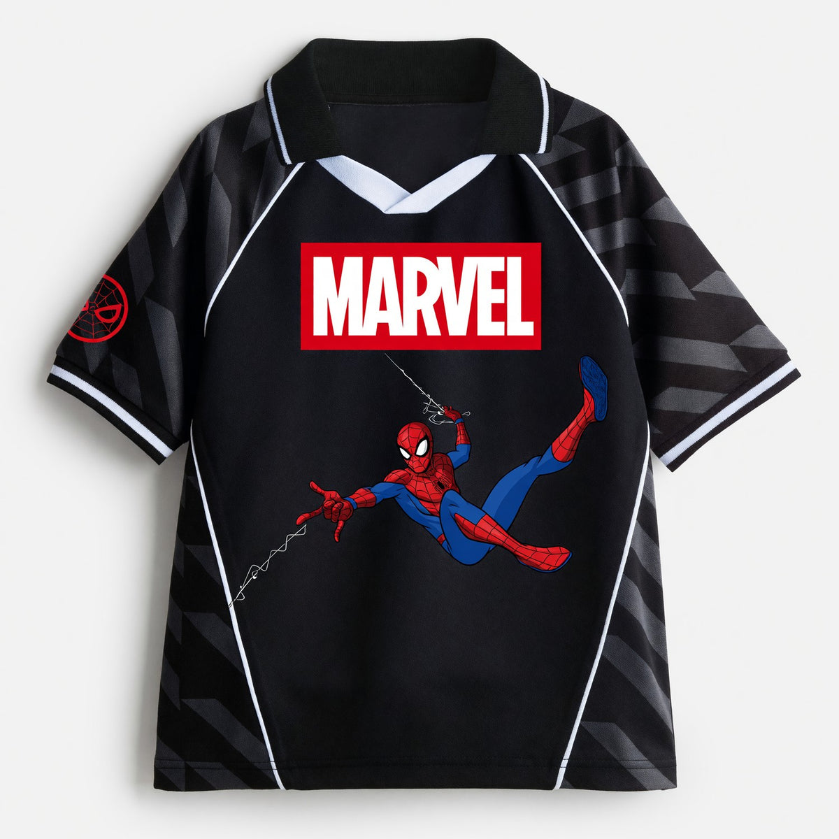 Polera Manga Corta Niño Spiderman Marvel Futbol Negro