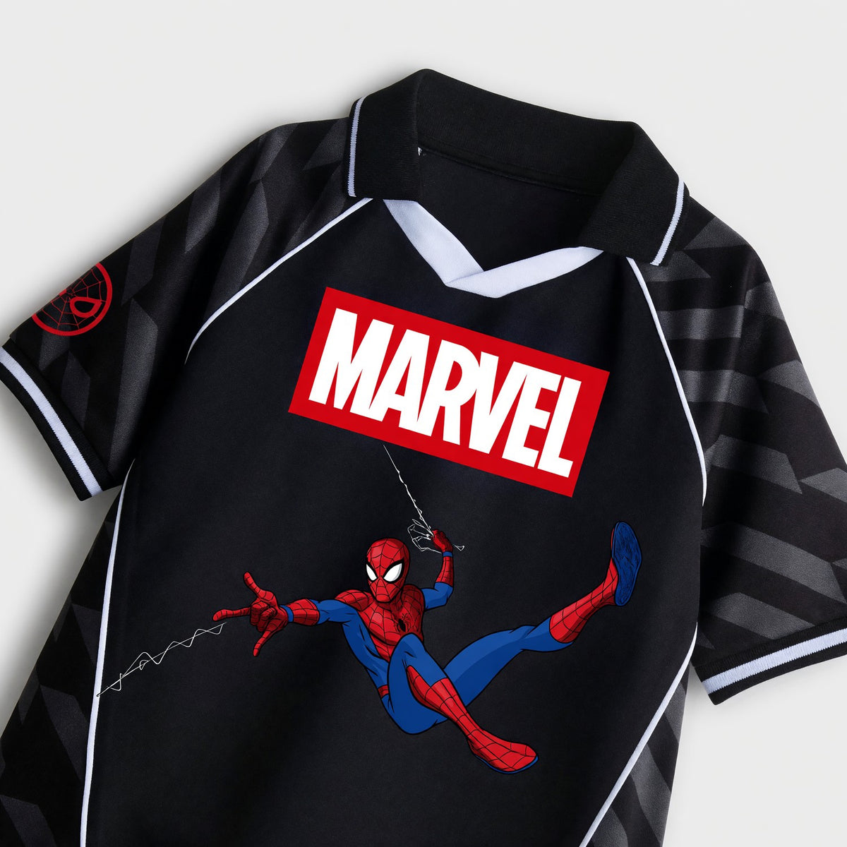 Polera Manga Corta Niño Spiderman Marvel Futbol Negro