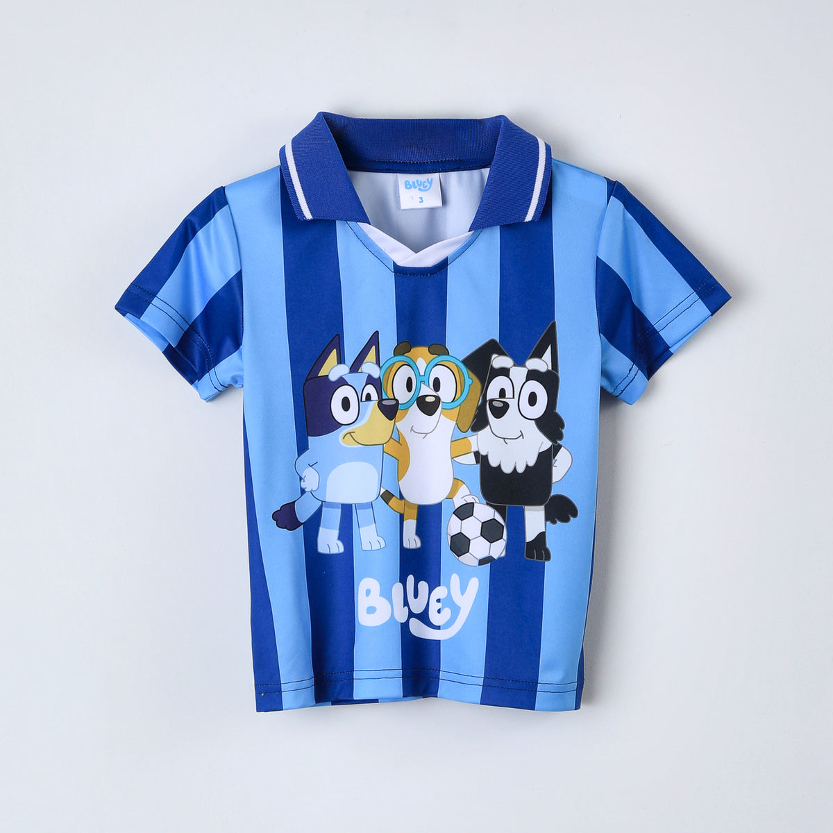 Polera Manga Corta Niño Bluey Futbol Azul