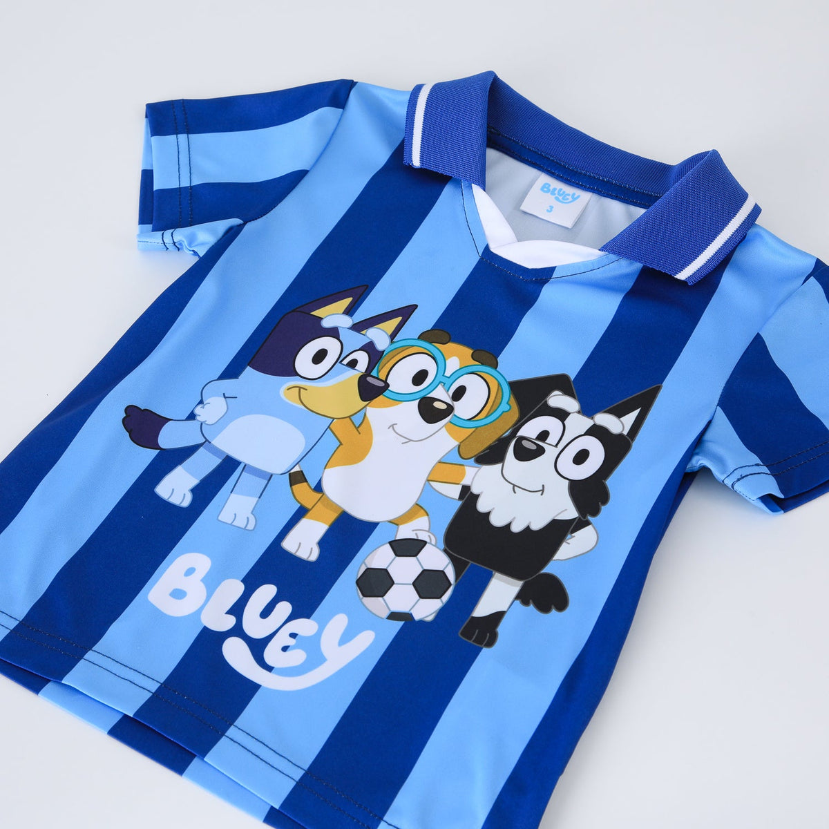 Polera Manga Corta Niño Bluey Futbol Azul