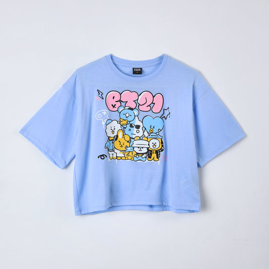 Polera Manga Corta Niña Celeste BT21 - Poleras Chile | The Brands Club cl