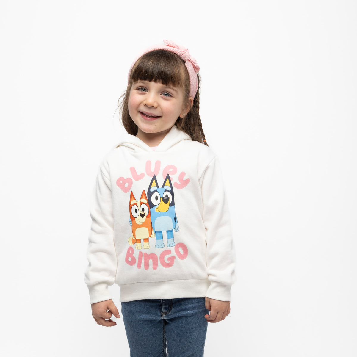 Poleron Gorro Niña Bluey y Bingo Blanco