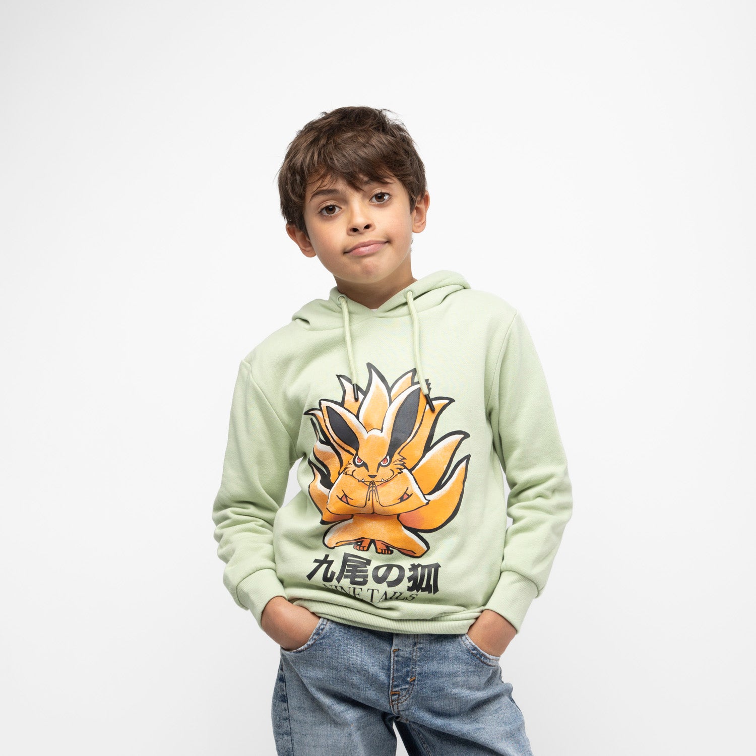 Poleron Gorro Niño Nine Tails Verde Naruto