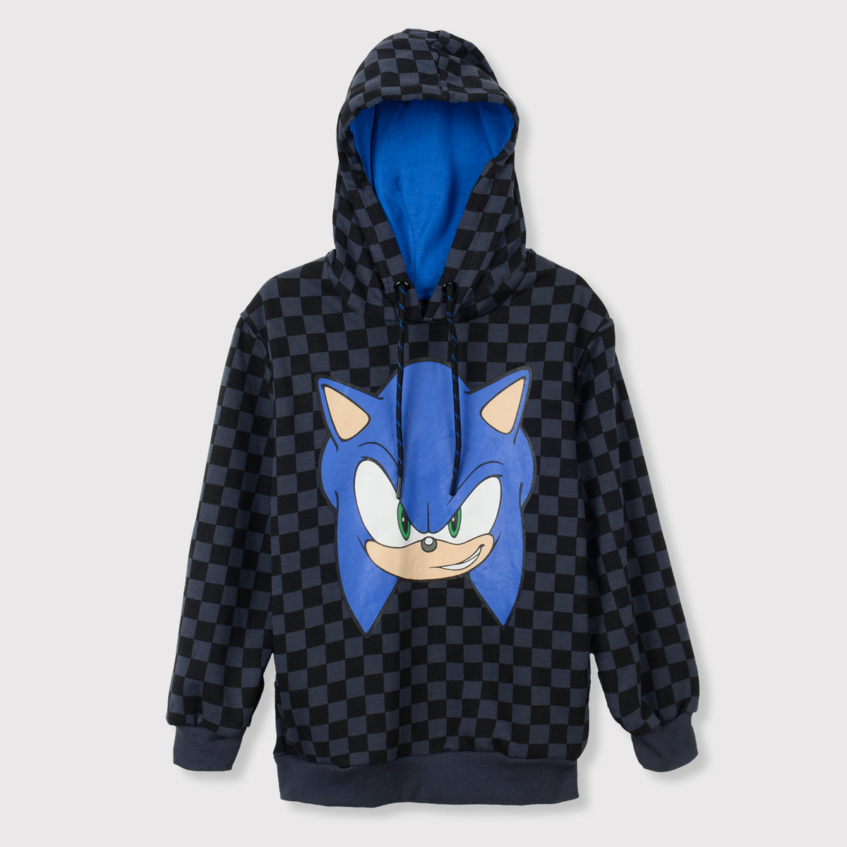 Poleron Con Gorro Niño Cuadros Negro Sonic