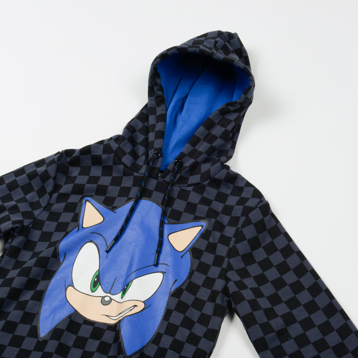 Poleron Con Gorro Niño Cuadros Negro Sonic