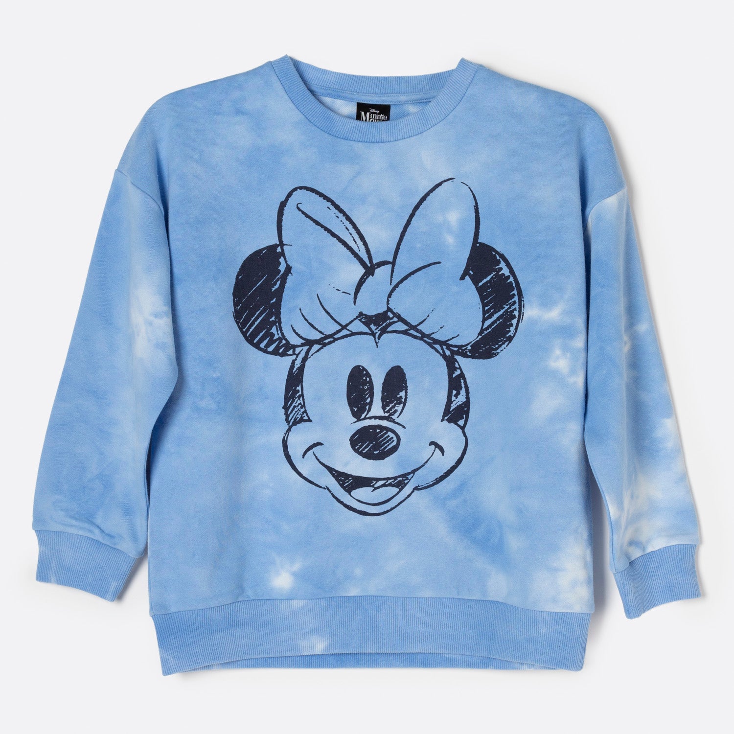 Poleron Cerrado Niña Minnie Lineal Tie Dye Celeste Disney