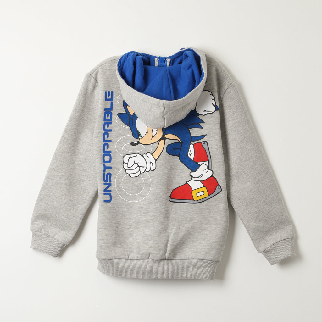 Poleron Cerrado Con Gorro Niño Unstoppable Gris Sonic