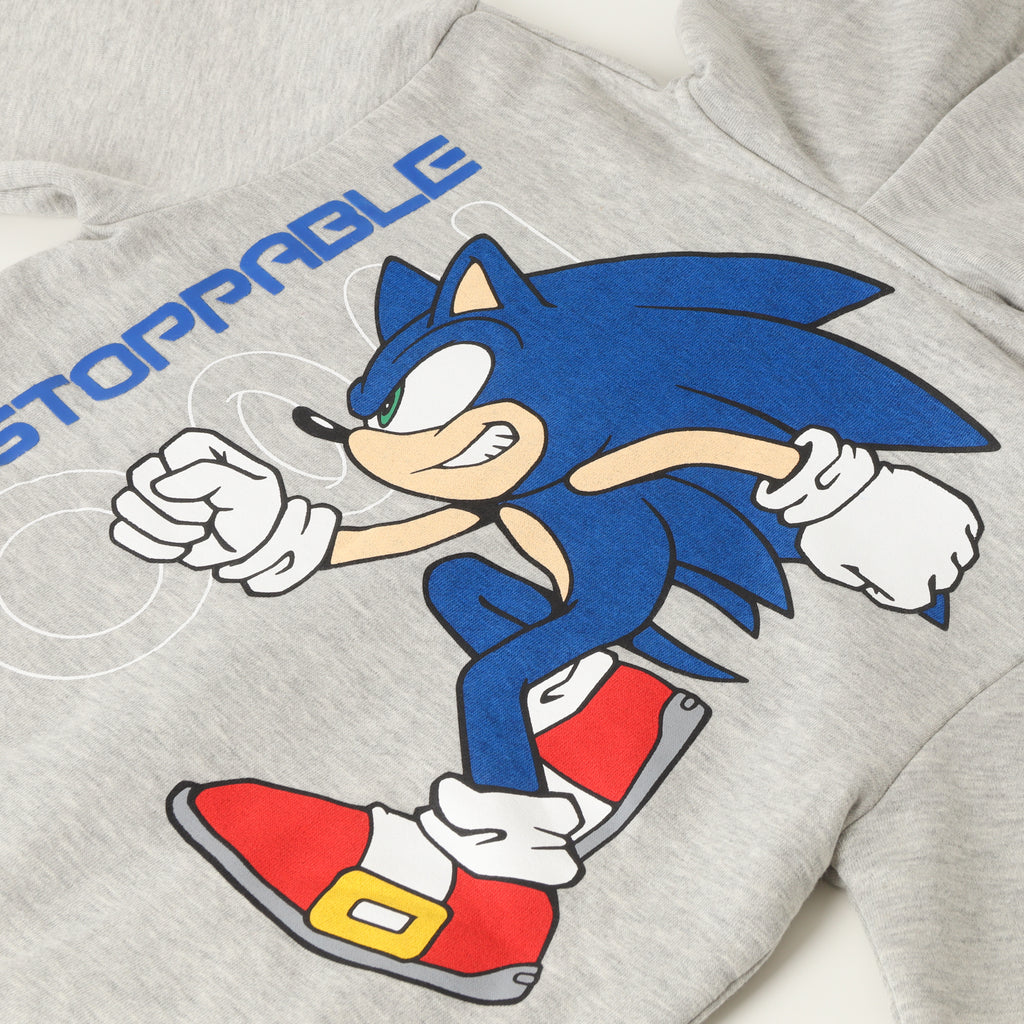 Poleron Cerrado Con Gorro Niño Unstoppable Gris Sonic