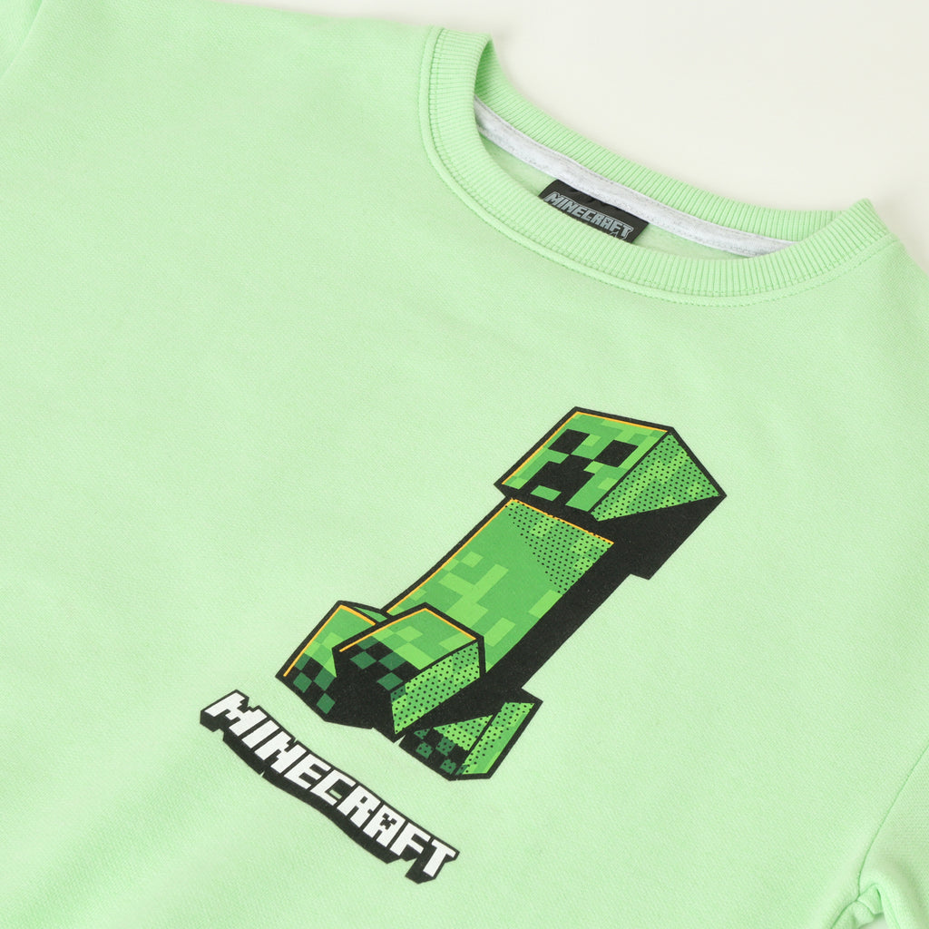 Poleron Cerrado Niño Creeper Logo Amarillo Minecraft