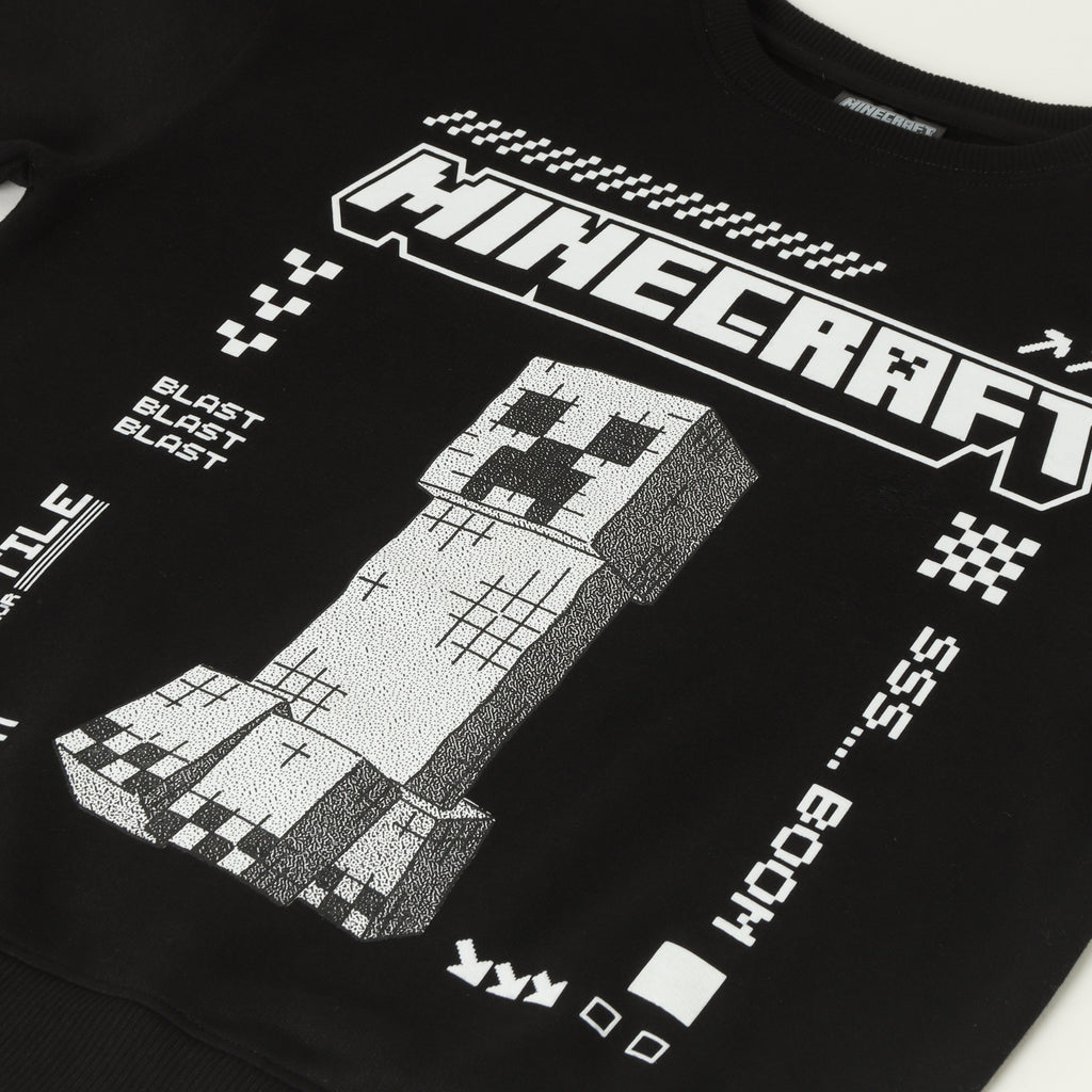 Poleron Cerrado Niño Big Logo Negro Minecraft