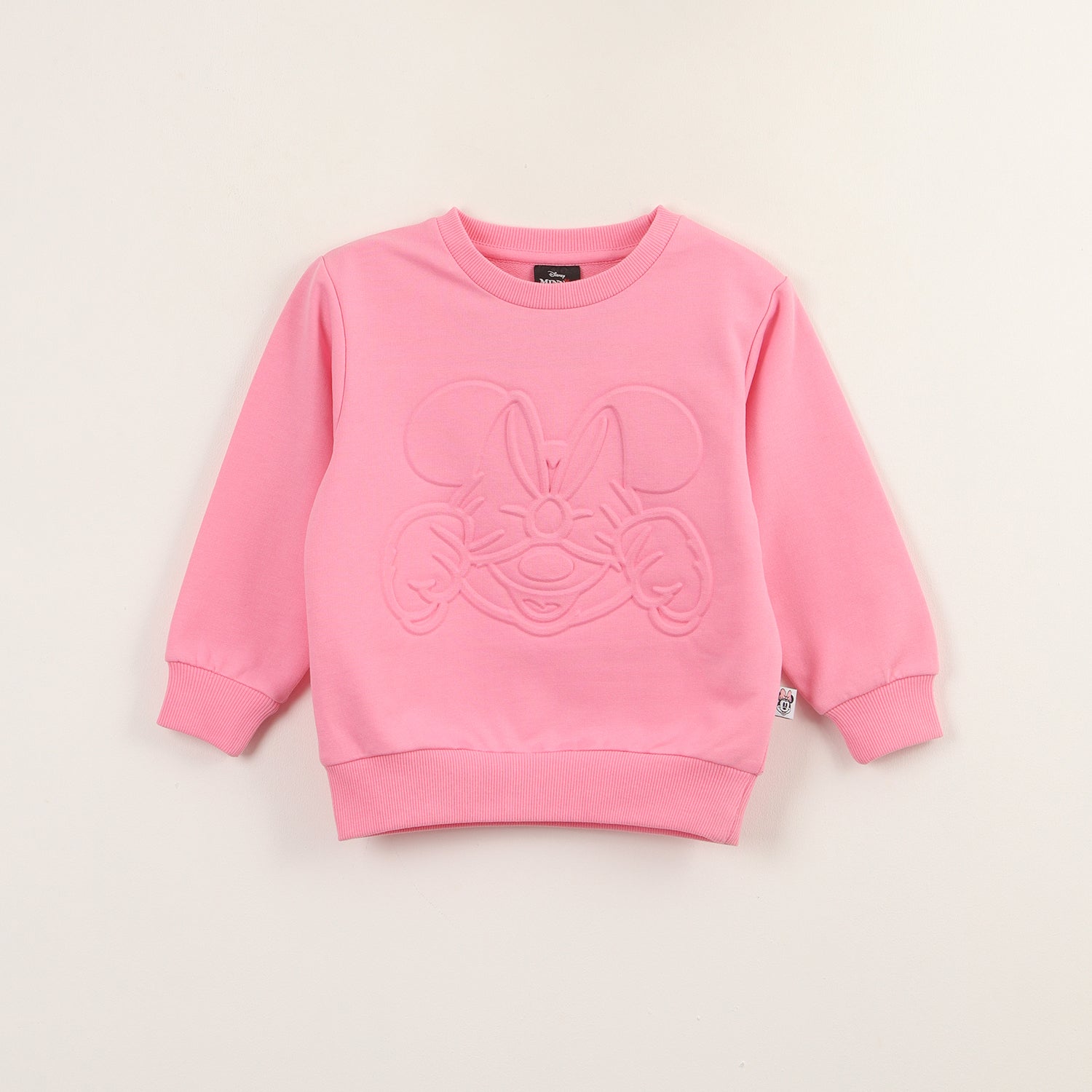 Poleron Cerrado Niña Minnie Relieve Moño Rosado Disney