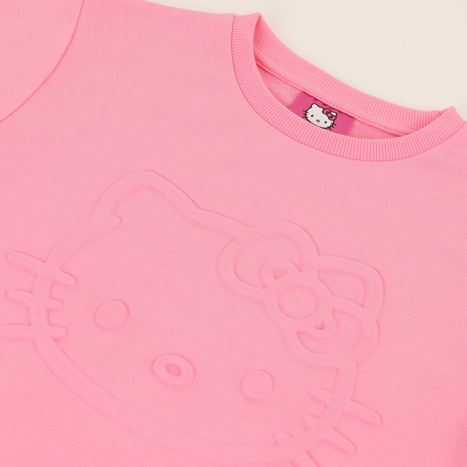 Poleron Cerrado Niña Relieve Emboss Rosado Hello Kitty