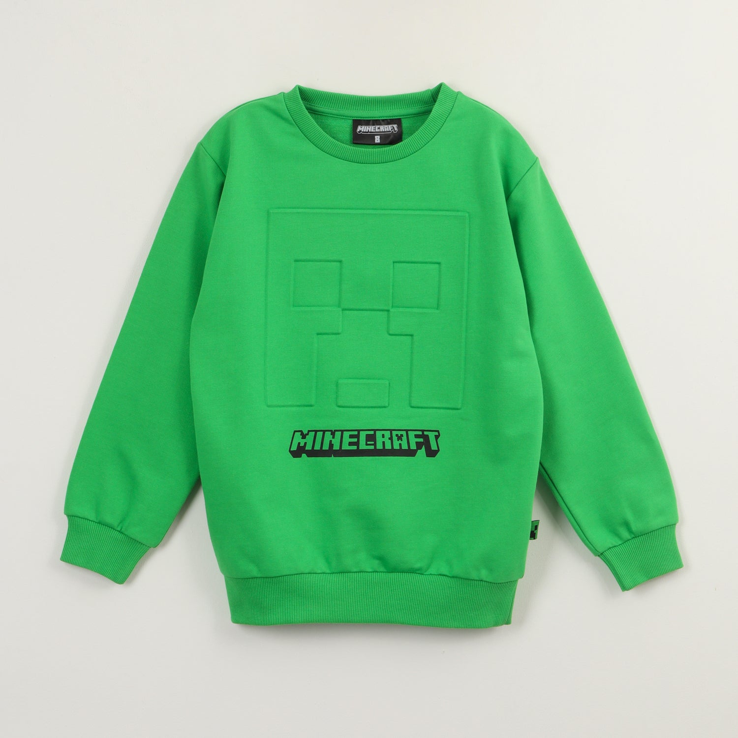 Poleron Cerrado Niño Creeper Relieve Emboss Verde Minecraft