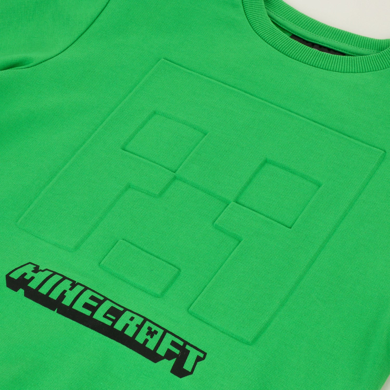 Poleron Cerrado Niño Creeper Relieve Emboss Verde Minecraft