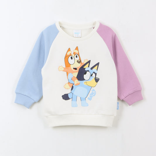 Polerón Cerrado Niña Mangas Bicolor Blanco Bingo & Bluey - Polerones Chile | The Brands Club cl