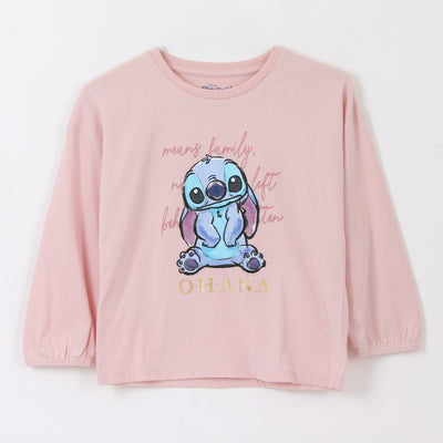 Polera Manga Larga Niña Ohana Lilo & Stitch Rosado Disney