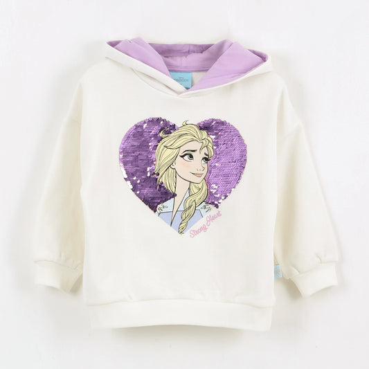 Polerón Cerrado Niña Hoodie Lentejuelas Frozen Blanco Disney - Polerones Chile | The Brands Club cl