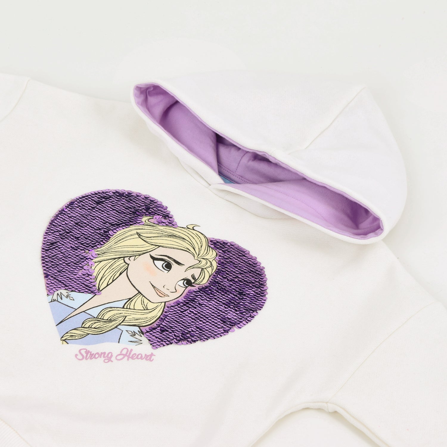 Polerón Cerrado Niña Hoodie Lentejuelas Frozen Blanco Disney - Polerones Chile | The Brands Club cl