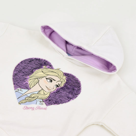 Polerón Cerrado Niña Hoodie Lentejuelas Frozen Blanco Disney - Polerones Chile | The Brands Club cl