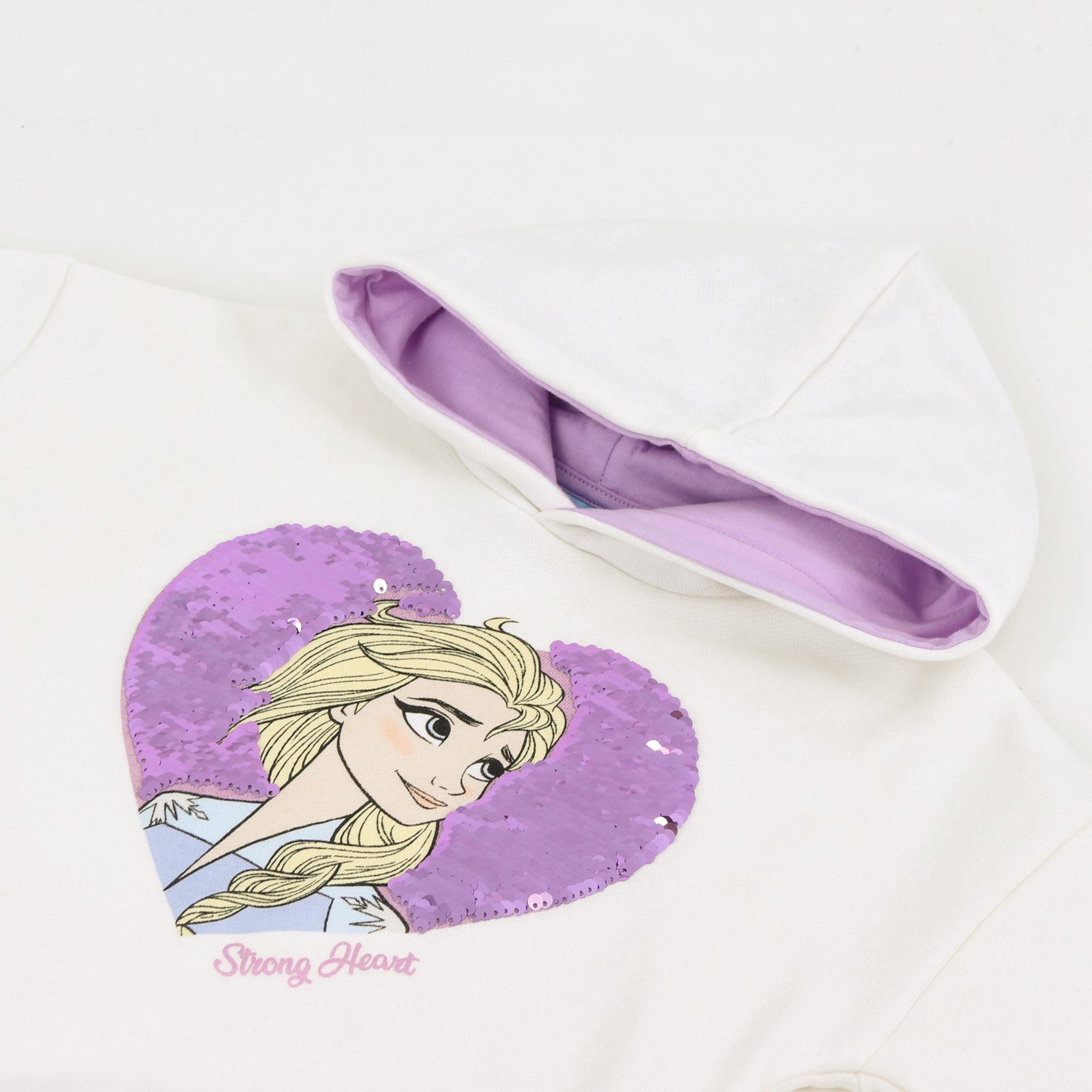 Polerón Cerrado Niña Hoodie Lentejuelas Frozen Blanco Disney - Polerones Chile | The Brands Club cl