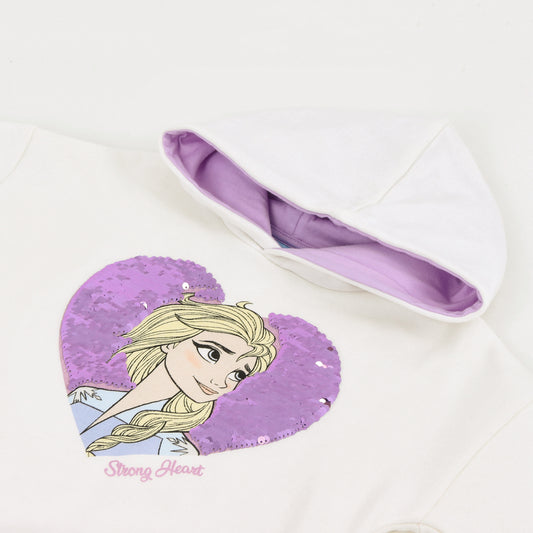 Polerón Cerrado Niña Hoodie Lentejuelas Frozen Blanco Disney - Polerones Chile | The Brands Club cl