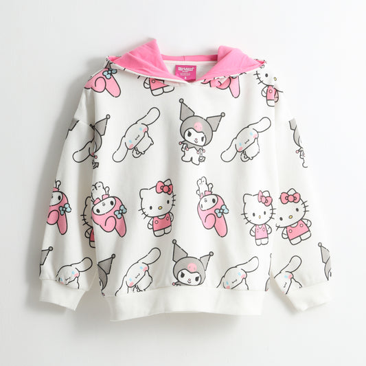 Polerón Cerrado Niña Hoodie Full Print Blanco Hello Kitty - Polerones Chile | The Brands Club cl