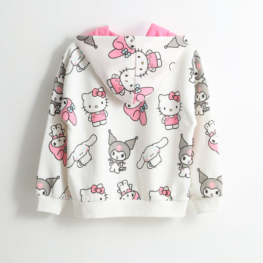 Polerón Cerrado Niña Hoodie Full Print Blanco Hello Kitty - Polerones Chile | The Brands Club cl