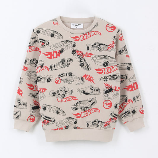 Polerón Cerrado Niño Full Print Beige Hot Wheels - Polerones Chile | The Brands Club cl