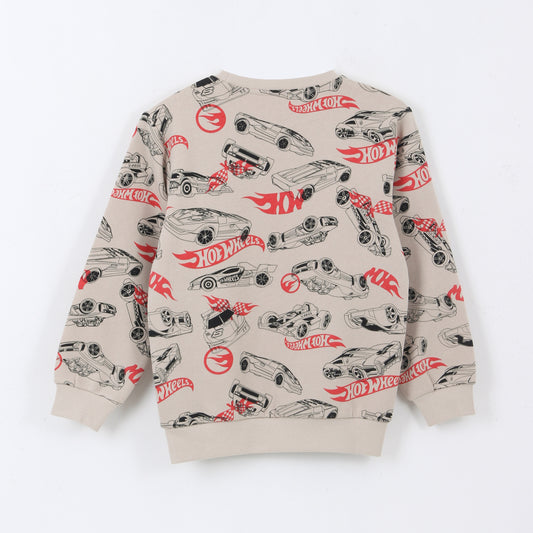 Polerón Cerrado Niño Full Print Beige Hot Wheels - Polerones Chile | The Brands Club cl