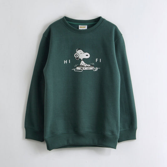 Polerón Cerrado Niño Back Print Verde Snoopy - Polerones Chile | The Brands Club cl
