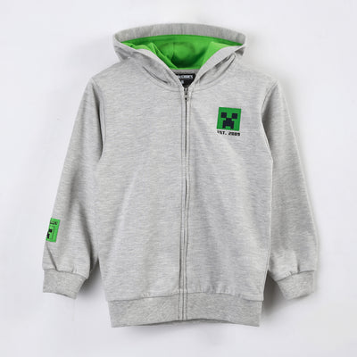 Polerón Abierto Niño Minecraft Creeper Bolsillo Gris