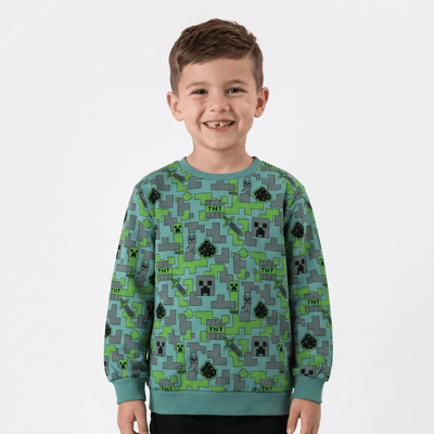 Polerón Cerrado Niño Minecraft Full Print Verde