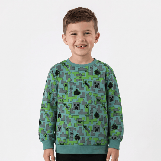 Polerón Cerrado Niño Minecraft Full Print Verde - Polerones Chile | The Brands Club cl