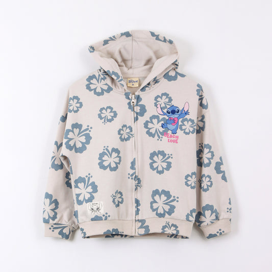 Polerón Abierto Niña Lilo & Stitch Disney Flores Beige - Polerones Chile | The Brands Club cl