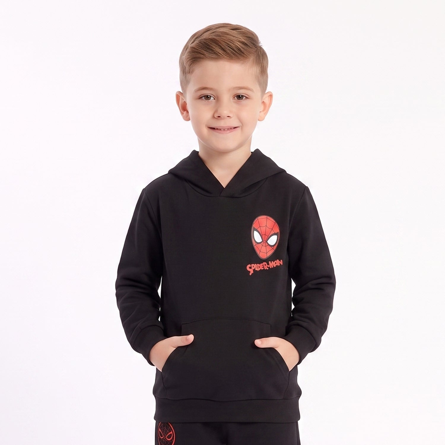 Polerón Cerrado Capucha Niño Spiderman Negro Marvel