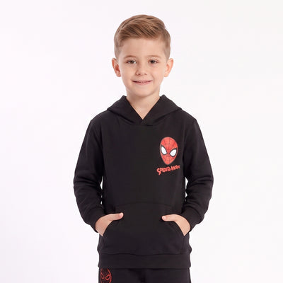 Polerón Cerrado Capucha Niño Spiderman Negro Marvel